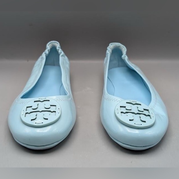 Tory Burch MINNIE TRAVEL BALLET FLAT Leather Island Blue Sz 7.5 - Picture 9 of 10
